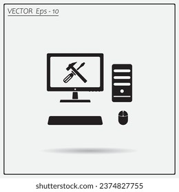 setting parameters, laptop icon, vector illustration. Flat design style