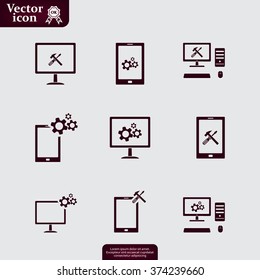 setting parameters, laptop icon, vector illustration. Flat design style