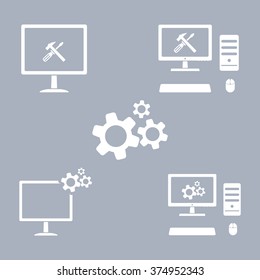 setting parameters, laptop icon, vector illustration. Flat design style