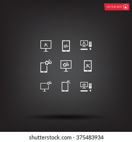 setting parameters, laptop icon, vector illustration. Flat design style