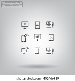 setting parameters, laptop icon, vector illustration. Flat design style