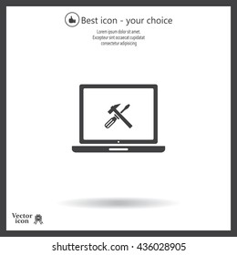 setting parameters, laptop icon, vector illustration. Flat design style