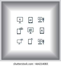 setting parameters, laptop icon, vector illustration. Flat design style