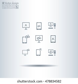 setting parameters, laptop icon, vector illustration. Flat design style