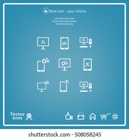 setting parameters, laptop icon, vector illustration. Flat design style