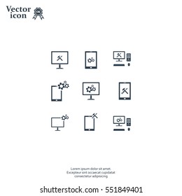 setting parameters, laptop icon, vector illustration. Flat design style