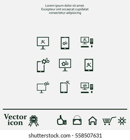 setting parameters, laptop icon, vector illustration. Flat design style