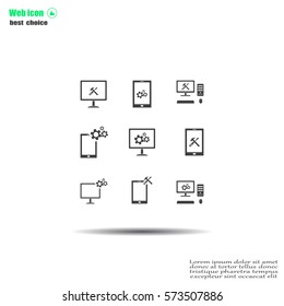 setting parameters, laptop icon, vector illustration. Flat design style