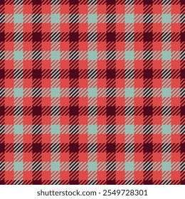 Setting plaid tartan pattern, effect background fabric seamless. Infinity check textile texture vector in red and pastel colors palette.
