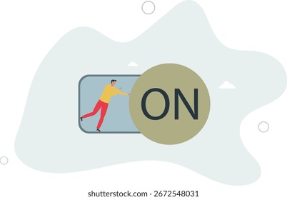setting or preference concept.smart businessman push setting button switch to on position.life and employment of people.