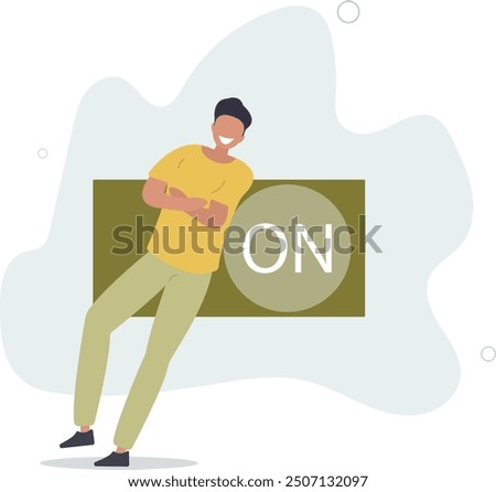 setting or preference concept.smart businessman push setting button switch to on position.flat design with people.