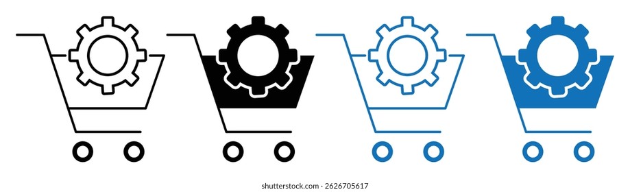 setting product shopping cart icon set, shopping cart setting icon vector symbol.