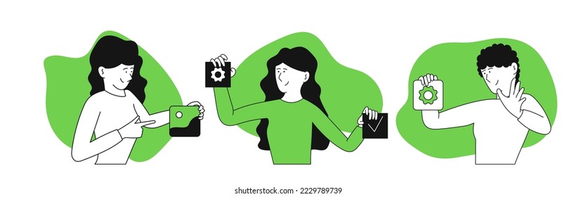 Setting project goal set business vector illustration concept. Success management strategy and smart plan idea. Target to specific work and process marketing. Measurable solution and analysis mission