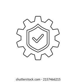 Setting with protection icon. cogwheel with shield sign in line style icon, style isolated on white background