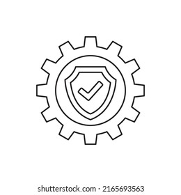 Setting with protection icon. cogwheel with shield sign in line style icon, style isolated on white background
