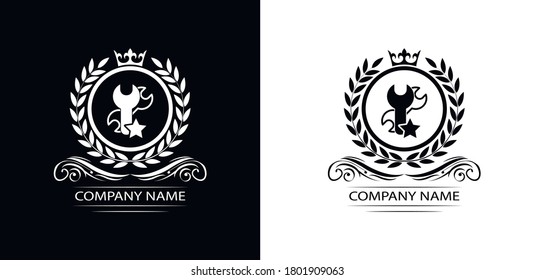 configuración, reparación plantilla de logotipo de lujo servicio de vectores reales empresa emblema decorativo con corona  