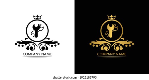 setting, repair logo template luxury royal vector service  company  decorative emblem with crown  