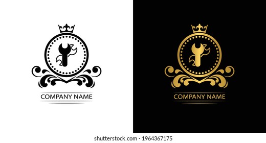 setting, repair logo template luxury royal vector service  company  decorative emblem with crown  