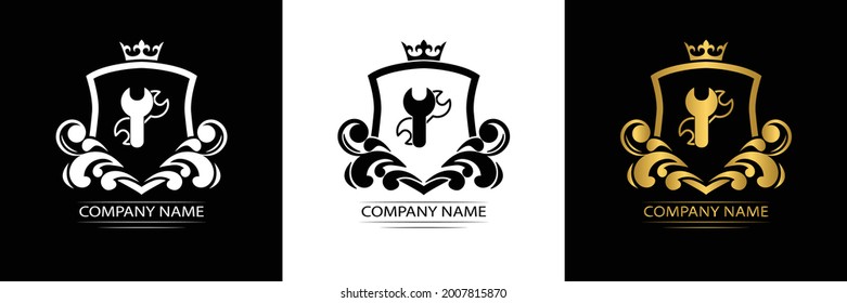 setting, repair logo template luxury royal vector service  company  decorative emblem with crown  