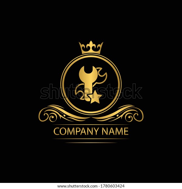 setting, repair logo\
template luxury royal vector service  company  decorative emblem\
with crown  