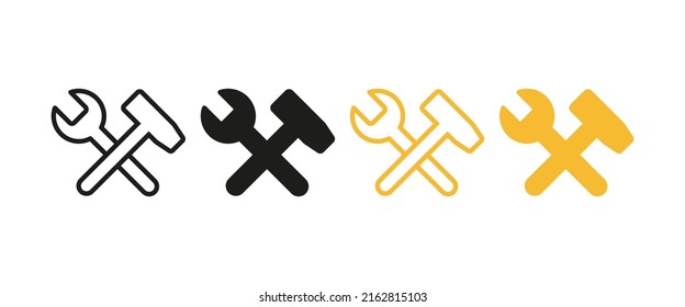 Setting set icon. Wrench, hammer, tools, repair, construction, work, worker, setup. Configuration concept. Vector line icon for Business and Advertising