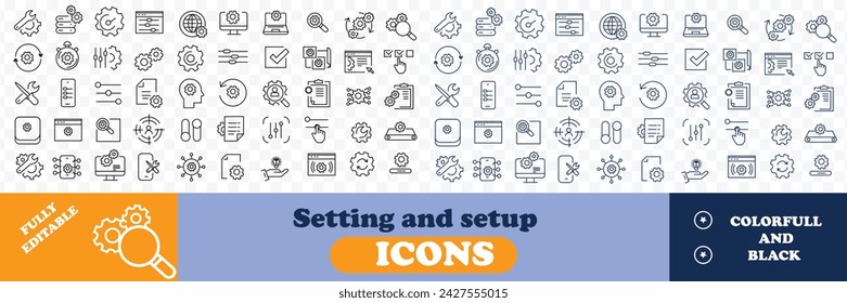 Setting and setup Basic icons Pixel perfect. option, installation, tools, control,...