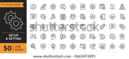 Setting and Setup icon set. Containing Configuration, option, settings, control , and more. editable stroke. vector illustration