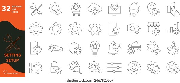 Setting and setup icon. Set of gear, protection, phone icons.