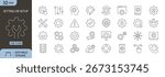 Setting or Setup icons set. Includes icons for gear, wrench, configuration, system, tool, adjust, and preference. Editable stroke. Line icons. Perfect for infographics.