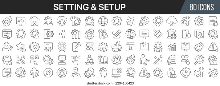 Setting and setup line icons collection. Big UI icon set in a flat design. Thin outline icons pack. Vector illustration EPS10