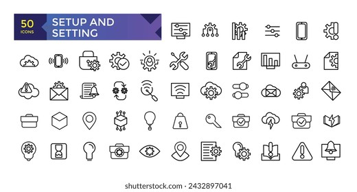 Setting and setup line icons collection. Editable stroke. For website marketing design, logo, app, template, ui, etc. Vector illustration.