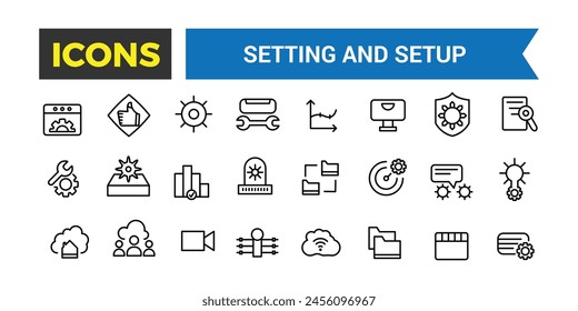 Setting And Setup Line Icons Collection, Operation, Processing, Tools Icons, Ui Icon Set, Thin Outline Icons Pack, Vector Illustration