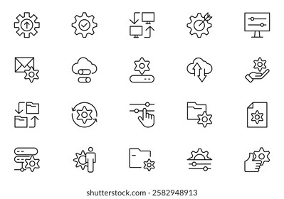 Setting and setup Solid icon collection. app and website settings icon set. options, configuration, preferences, adjustments, tools, gear, control panel, management, and productivity icons.