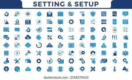 Setting and setup solid icon set collection vector design in trendy style