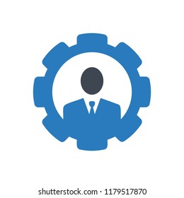 Setting sign with man icon - vector blue