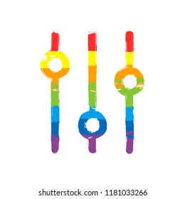 setting. simple icon. Drawing sign with LGBT style, seven colors of rainbow (red, orange, yellow, green, blue, indigo, violet