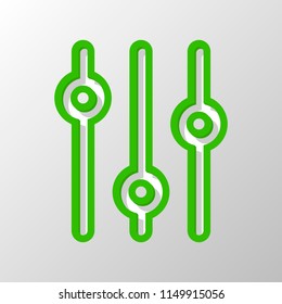 setting. simple icon. Paper style. Cut symbol with green bold contour on shape and simple shadow