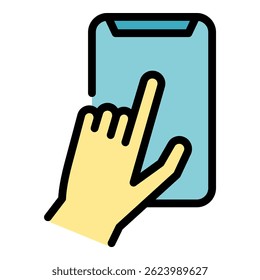 Configuración del icono del smartphone. Configuración de contorno de color de icono de Vector de teléfono inteligente plano aislado