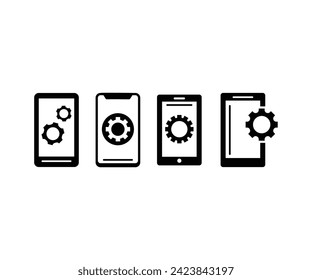 setting smartphone service icon vector design simple black white illustration collections isolated on white background