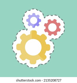 Setting Sticker in trendy line cut isolated on blue background