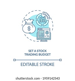 Setting stock trading budget concept icon. Stock trading step idea thin line illustration. Profit expanding. Funding brokerage account. Vector isolated outline RGB color drawing. Editable stroke