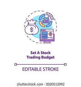 Setting stock trading budget concept icon. Stock trading step idea thin line illustration. Profit expanding. Required minimum capital. Vector isolated outline RGB color drawing. Editable stroke