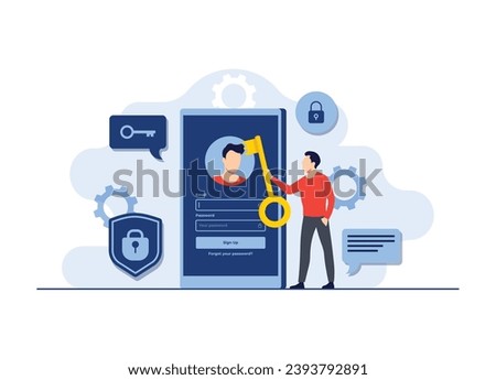 Setting strong passwords to secure accounts, Password protection for cyber security and account login, Sign up page, User authorization, Login authentication, landing page, web banner, infographic
