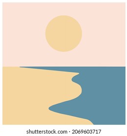 Sonnenuntergang über dem Meer mit dem Strand .abstrakter Sonnenuntergang Vektorgrafik