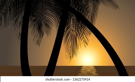 Setting sun tropical scene background