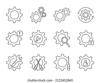 Fijando símbolo, el icono del contorno de la cog se establece en el fondo blanco.