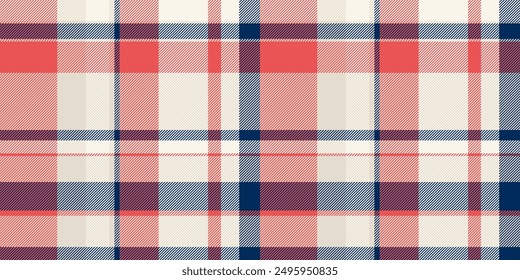 Setting textile fabric seamless, guy pattern vector check. Costume plaid background texture tartan in light and red colors palette.
