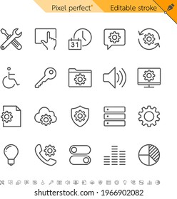 Setting thin icons. Pixel perfect. Editable stroke.