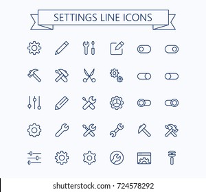 Setting  thin line mini icons set. 24x24 Grid. Pixel Perfect.Editable stroke.