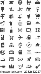 Setting tourism and travel related icons is simple. With an outline style. Contains means of transportation, tour settings and others. With the purpose of ui, web, application or software and many oth